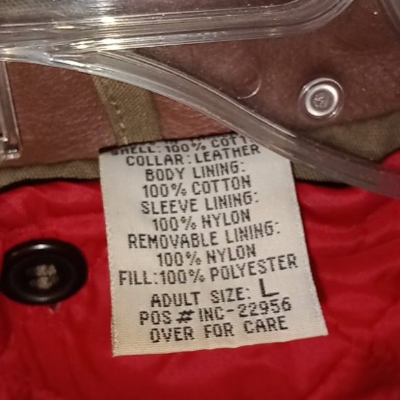 Green Large Winter Jacket With Red Lining Cotton Leather And Nylon - Picture 3 of 6